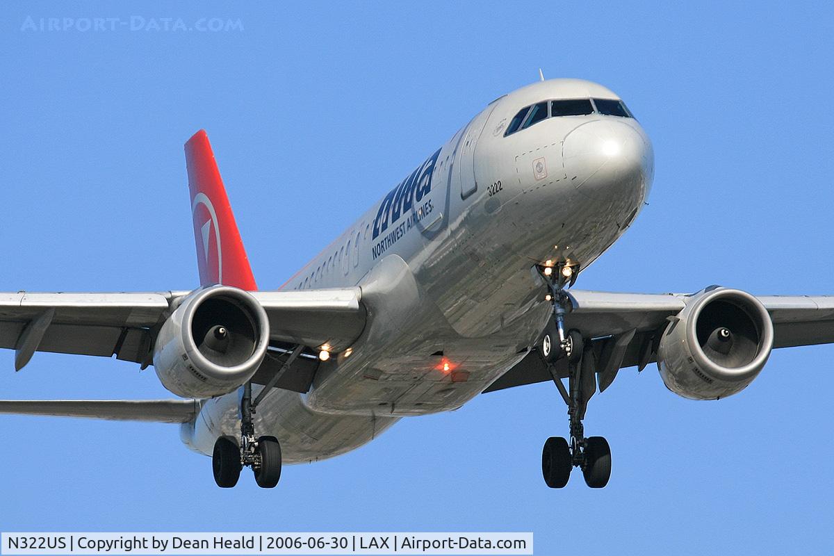 N322US, 1992 Airbus A320-211 C/N 263, Northwest Airlines N322US (FLT NWA337) from Detroit Metro Wayne County (KDTW) on final approach to RWY 24R.