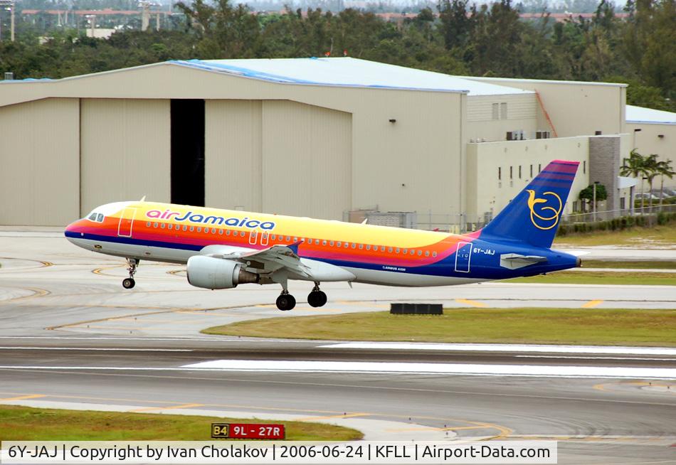 6Y-JAJ, 1997 Airbus A320-214 C/N 630, Landing at Ft Lauderdale. Original available for commercial use (USA #305-772-7086)