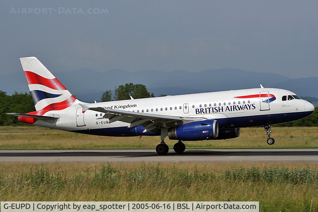 G-EUPD, 1999 Airbus A319-131 C/N 1142, landing runway 16 inbound as Speedbird 752 from LHR