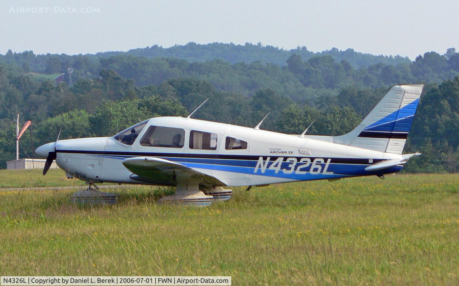 N4326L, 1983 Piper PA-28-181 C/N 28-8490015, Blue and white Piper Archer tries to blend in with the green surroundings of Sussex County, NJ.