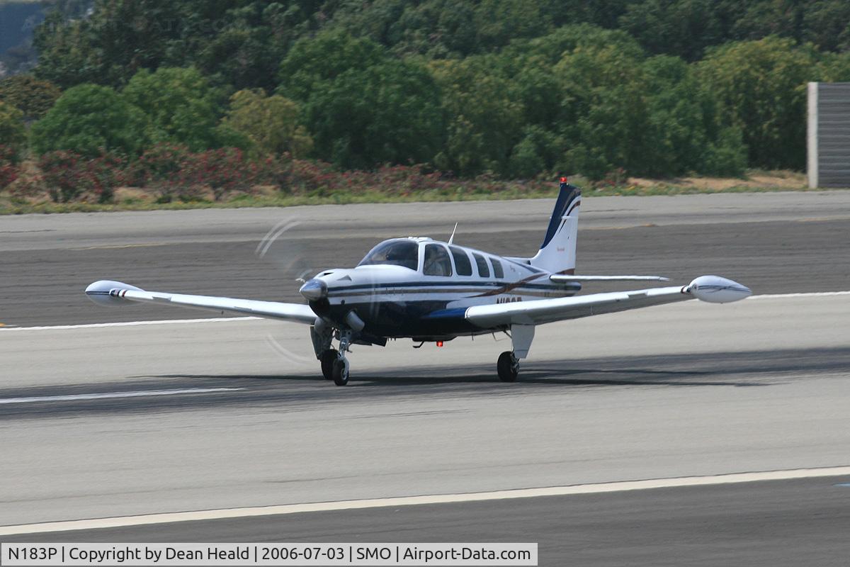 N183P, 2000 Raytheon Aircraft Company A36 Bonanza C/N E-3346, 2000 Raytheon A36 N183P beginning takeoff roll on RWY 21 at Santa Monica Municipal Airport (KSMO) - Santa Monica, California.