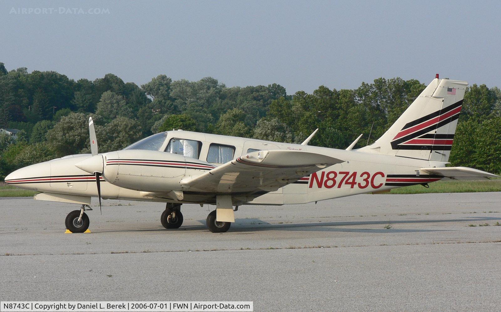 N8743C, 1976 Piper PA-34-200T C/N 34-7670152, Showing off all  her glory is this 1976 Seneca II, still decked out in its Bicentennial glory.