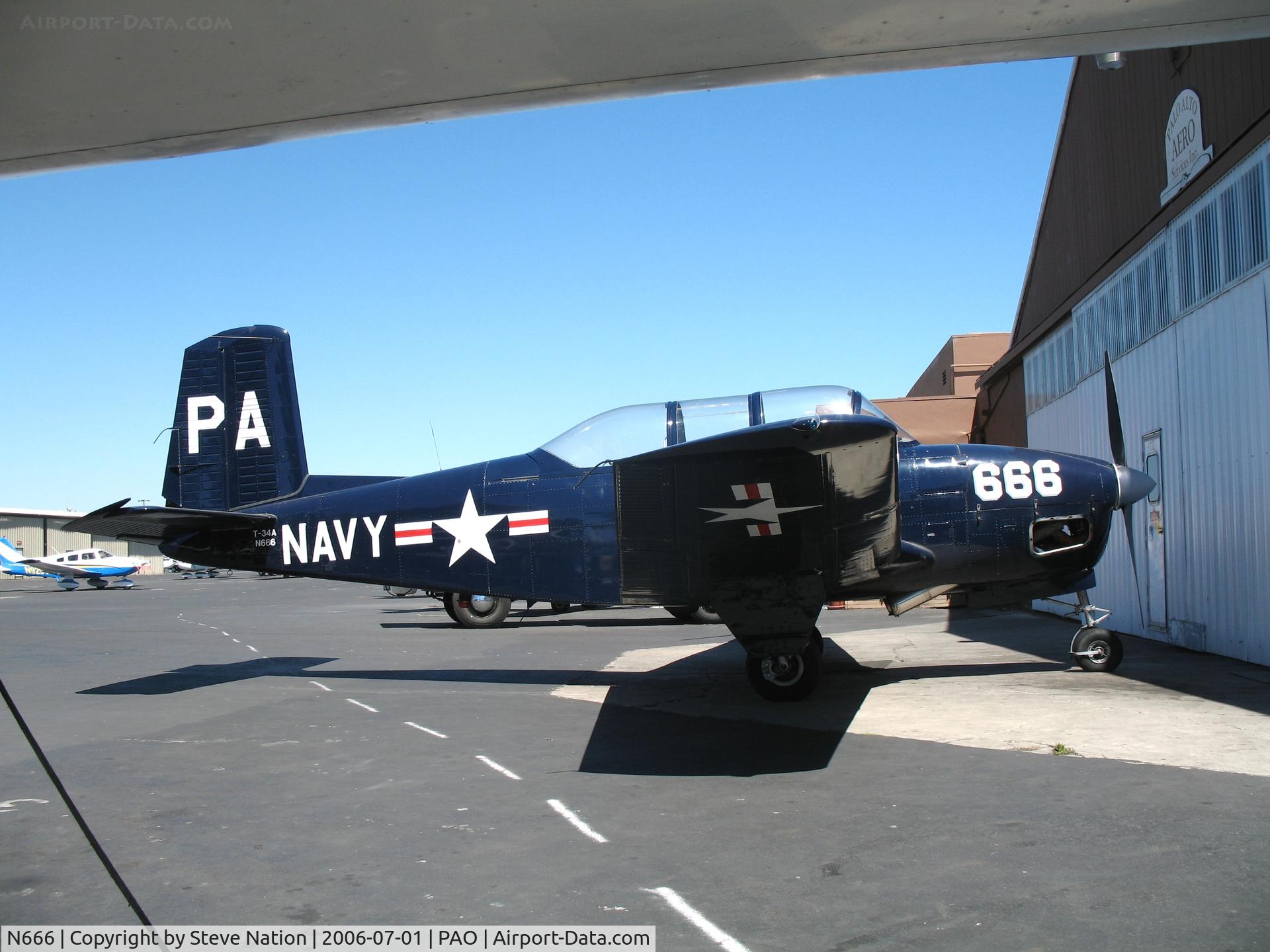 N666, 1958 Beech A45 C/N GM-141, 1957 Beech 45 (s/n GM-141) painted as T-34B PA/666 on a sunny Saturday afternoon @ Palo Alto Municipal Airport, CA