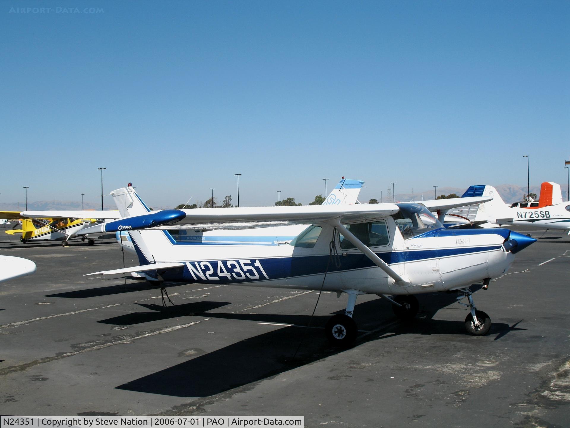 N24351, 1977 Cessna 152 C/N 15280230, West Valley Flying Club (small titles) 1977 Cessna 152 on a sunny Saturday afternoon @ Palo Alto Municipal Airport, CA