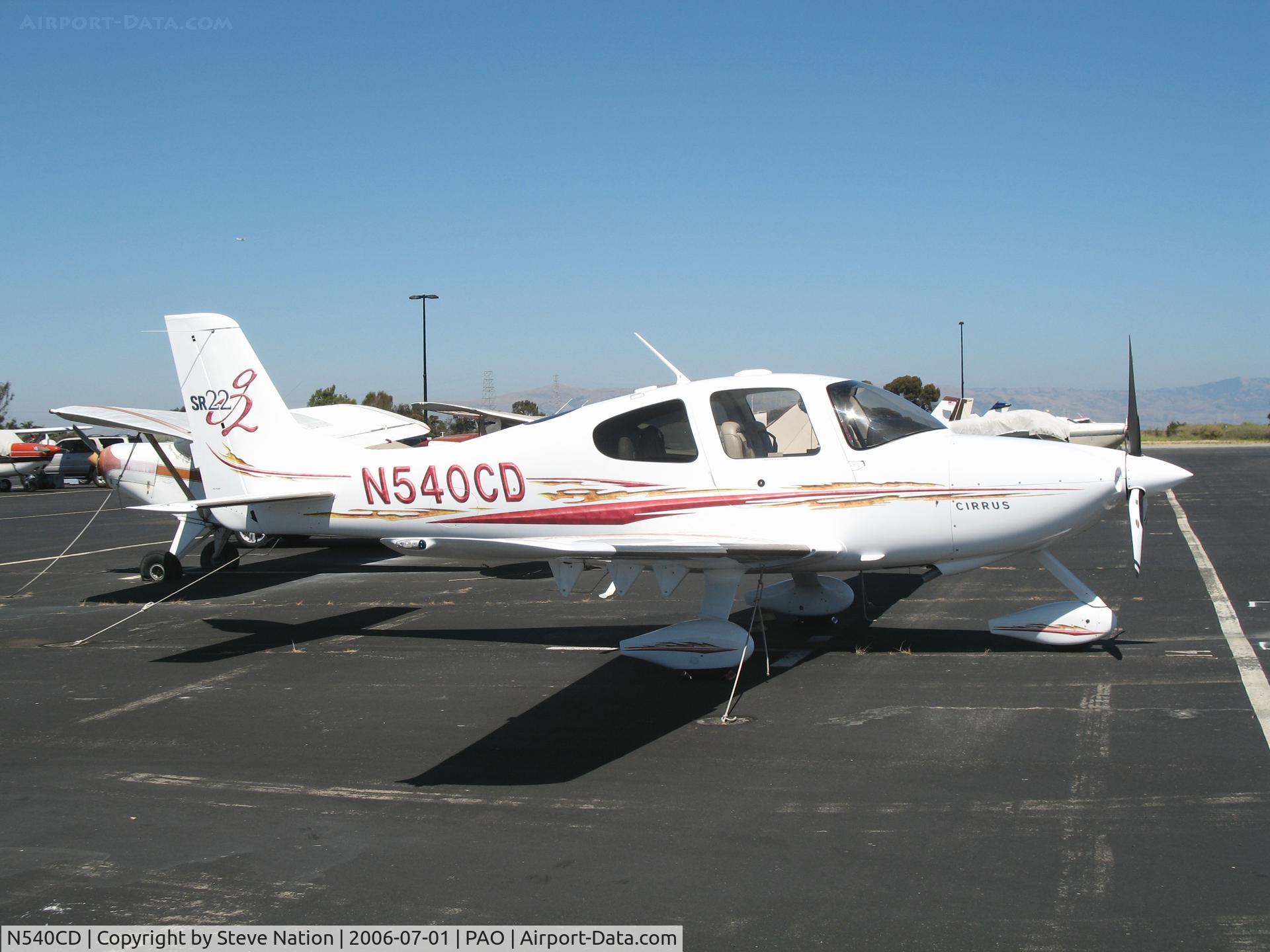 N540CD, 2005 Cirrus SR22 C/N 1625, Perennial Aviation 2005 Cirrus Design SR22 in flaming colors on sunny Saturday afternoon @ Palo Alto Municipal Airport, CA