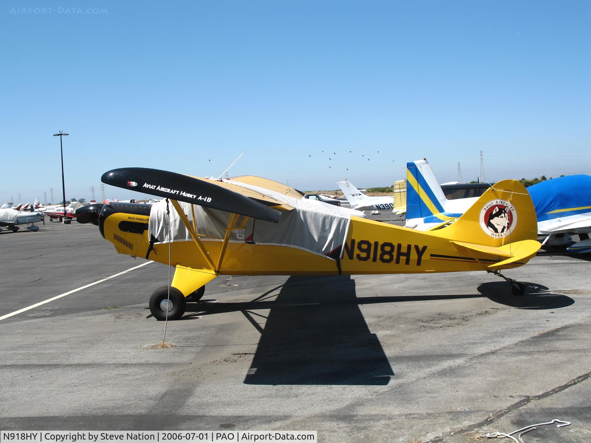 N918HY, 2000 Aviat A-1B Husky C/N 2085, 2000 Aviat Aircraft !-1B Husky with cockpit cover on sunny Saturday afternoon @ Palo Alto Municipal Airport, CA