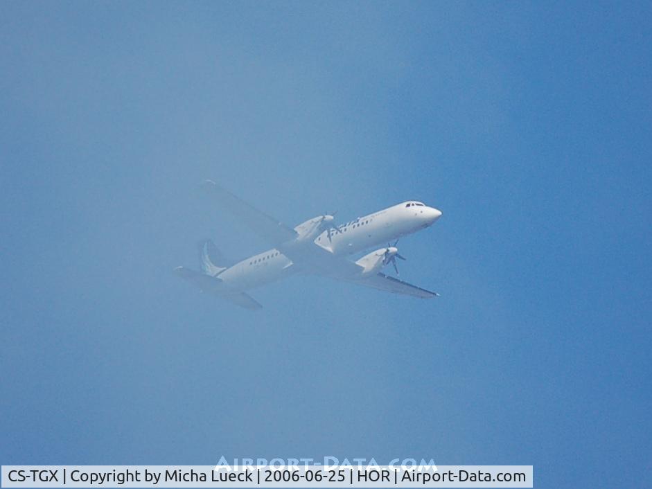 CS-TGX, 1990 British Aerospace ATP C/N 2025, Just slicing through thin cloud on approach to Horta/Azores