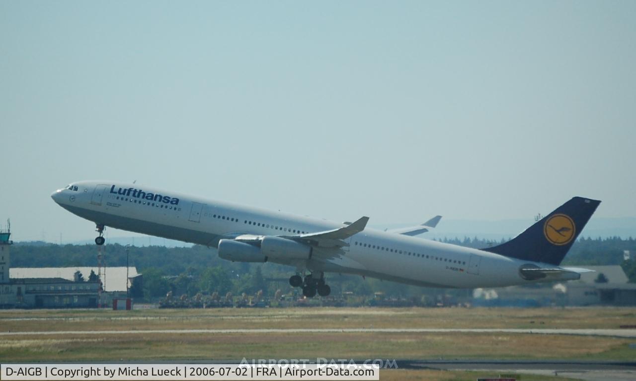 D-AIGB, 1993 Airbus A340-311 C/N 024, I love the bent wings when an A340 takes off...