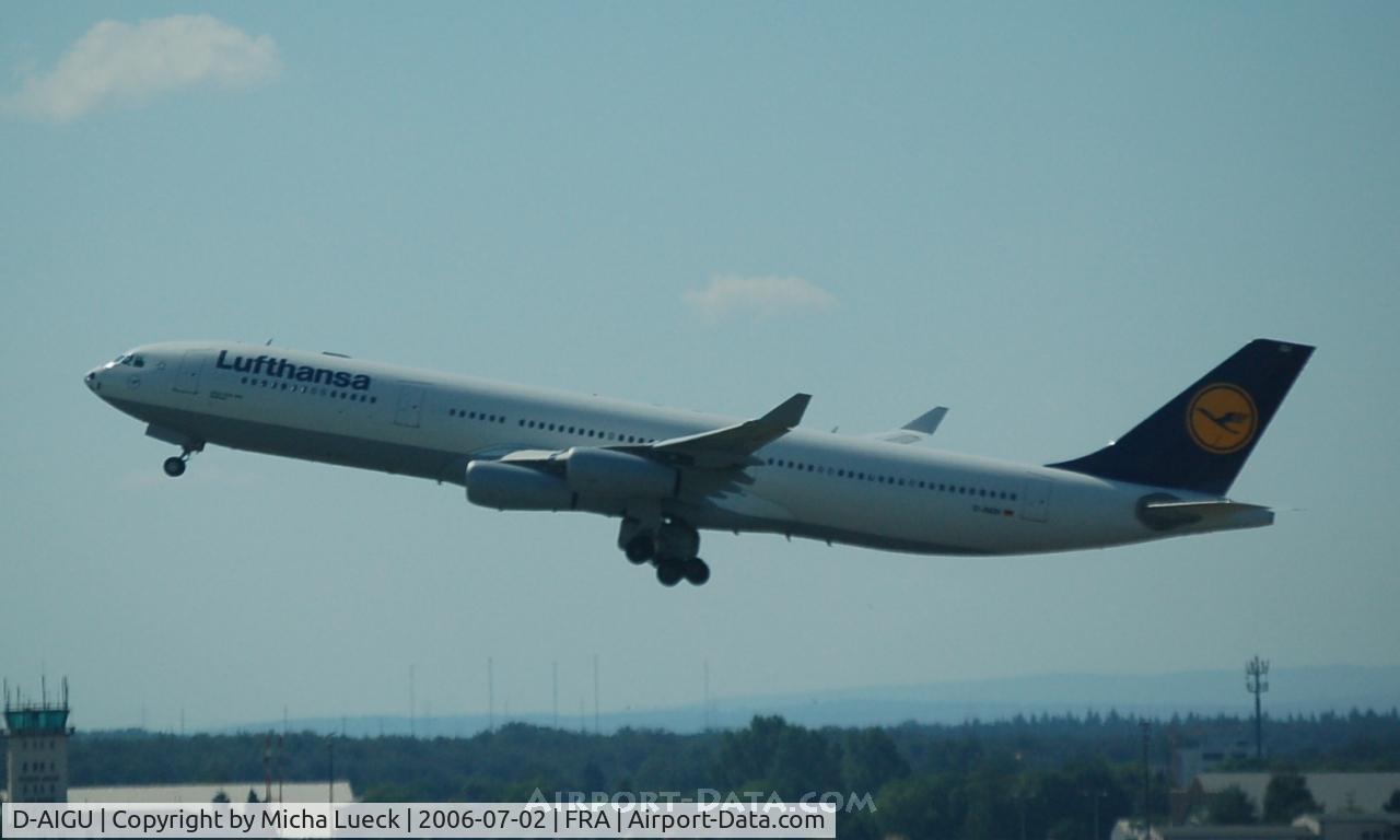 D-AIGU, 2000 Airbus A340-313 C/N 321, LH A340 climbing out of Frankfurt