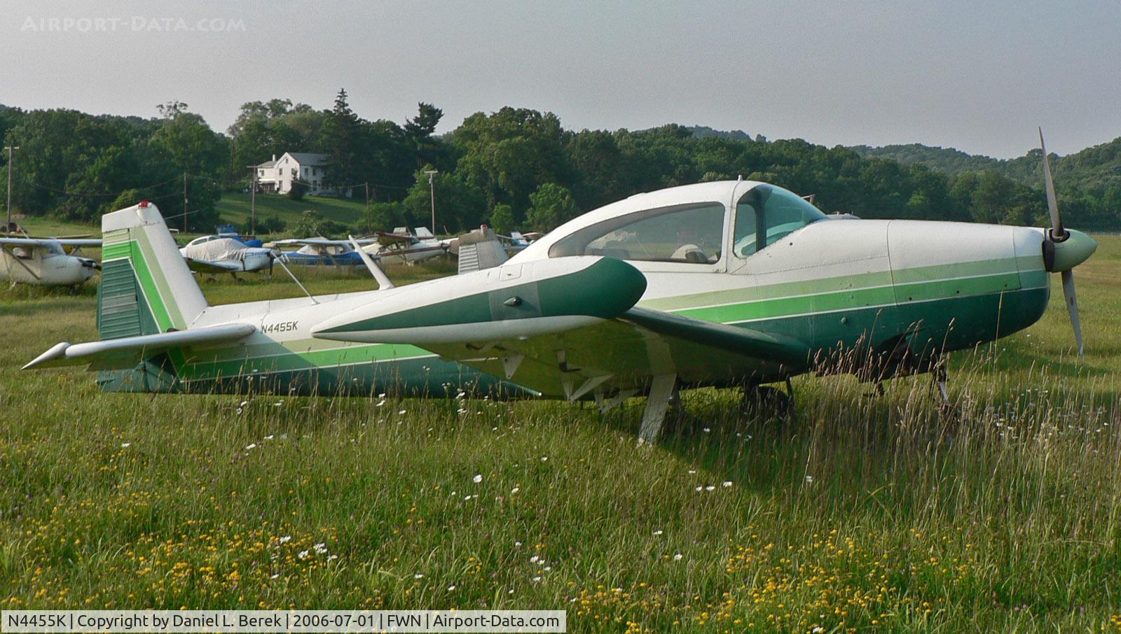 N4455K, 1948 Ryan Navion C/N NAV-4-1455, Nice green and white 1948 Navion blends in well with its rural surroundings.