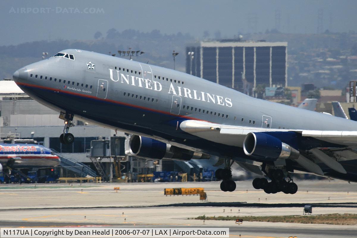 N117UA, 1999 Boeing 747-422 C/N 28810, United Airlines N117UA (FLT UAL899) departing RWY 25R enroute to Narita Int'l (RJAA), Japan.