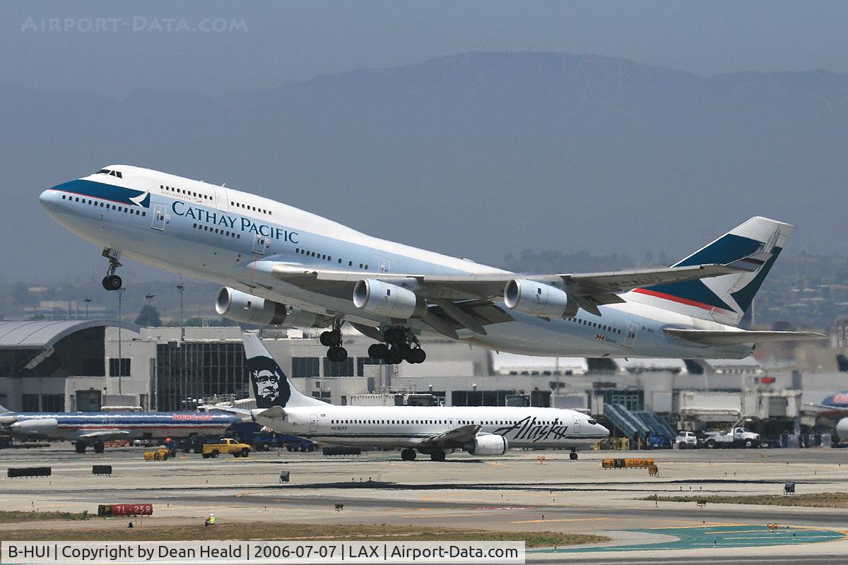 B-HUI, 1994 Boeing 747-467 C/N 27230, Cathay Pacific B-HUI (FLT CPA885) departing RWY 25R enroute to Hong Kong Int'l (VHHH).