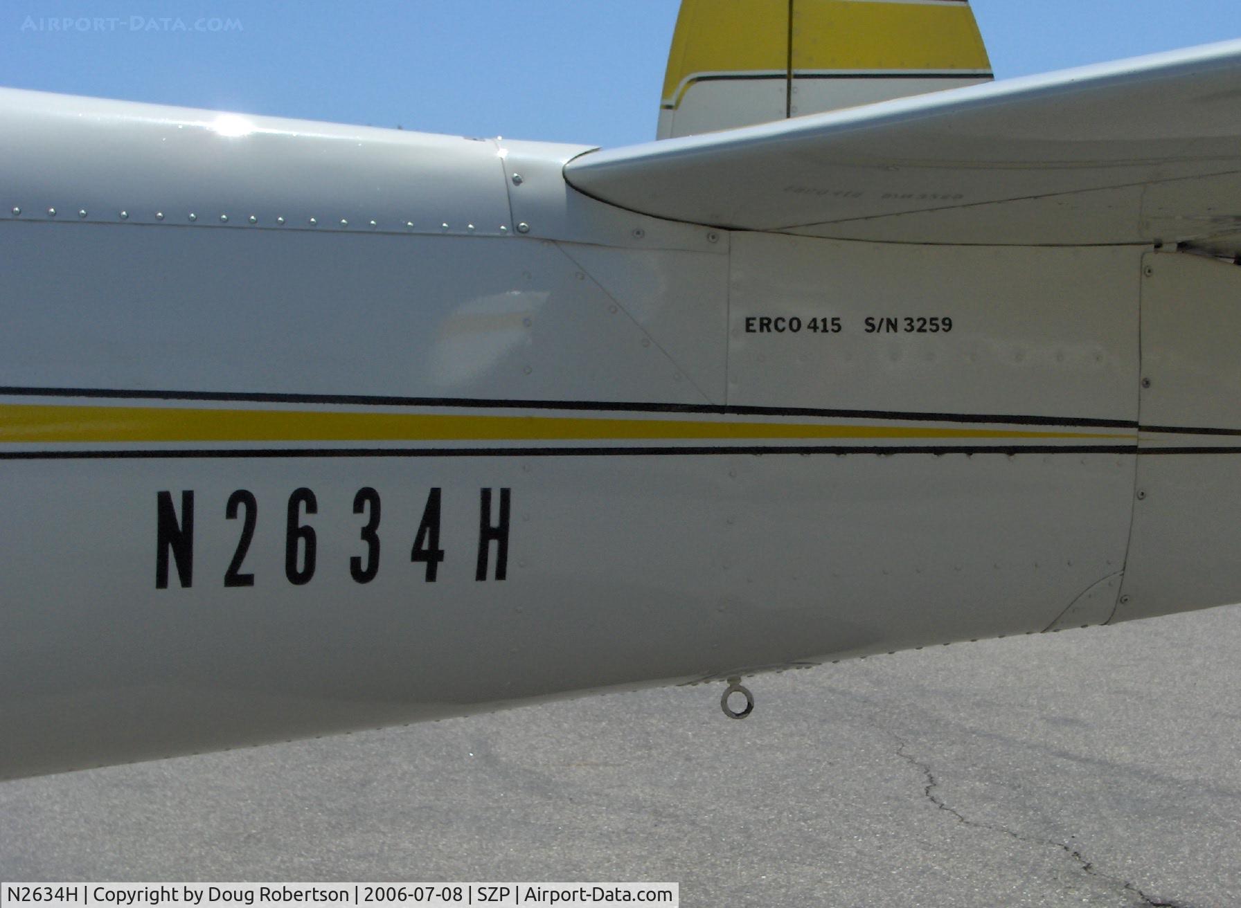 N2634H, 1946 Erco 415C Ercoupe C/N 3259, 1946 Ercoupe 415-C Continental C85 85 Hp, tail data