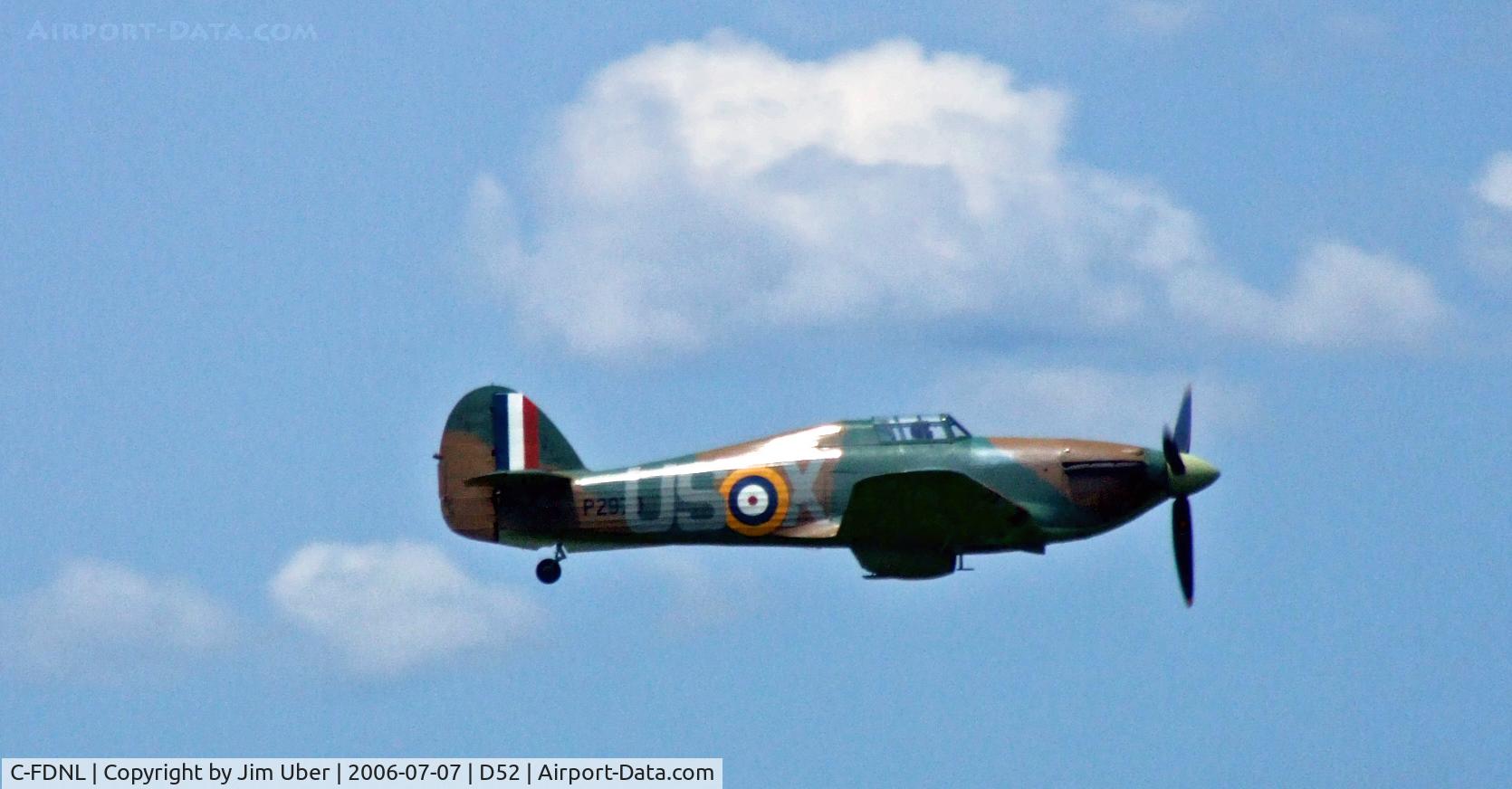 C-FDNL, 1942 Hawker (CCF) Hurricane Mk12 C/N 60372, Hurricane making a low pass at Geneseo show