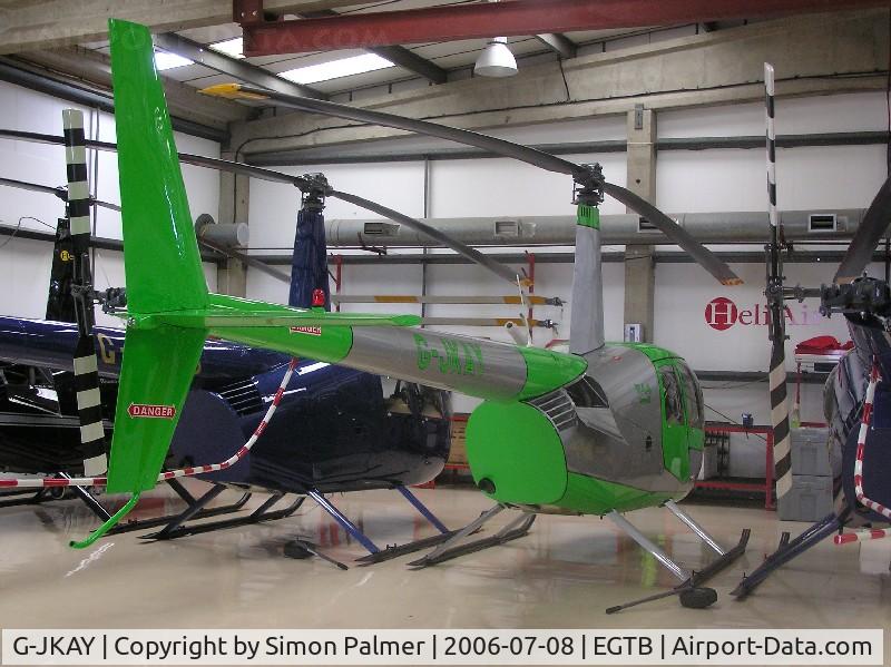 G-JKAY, 2006 Robinson R44 Raven II C/N 11093, Robinson R44 hangared at Booker