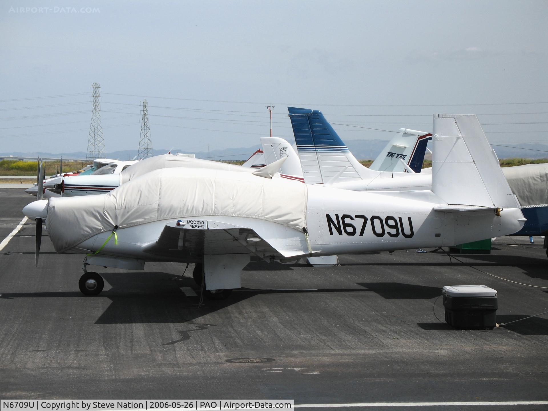 N6709U, 1963 Mooney M20C Ranger C/N 2441, 1963 Mooney M20C with cockpit cover @ Palo Alto Municipal Airport, CA
