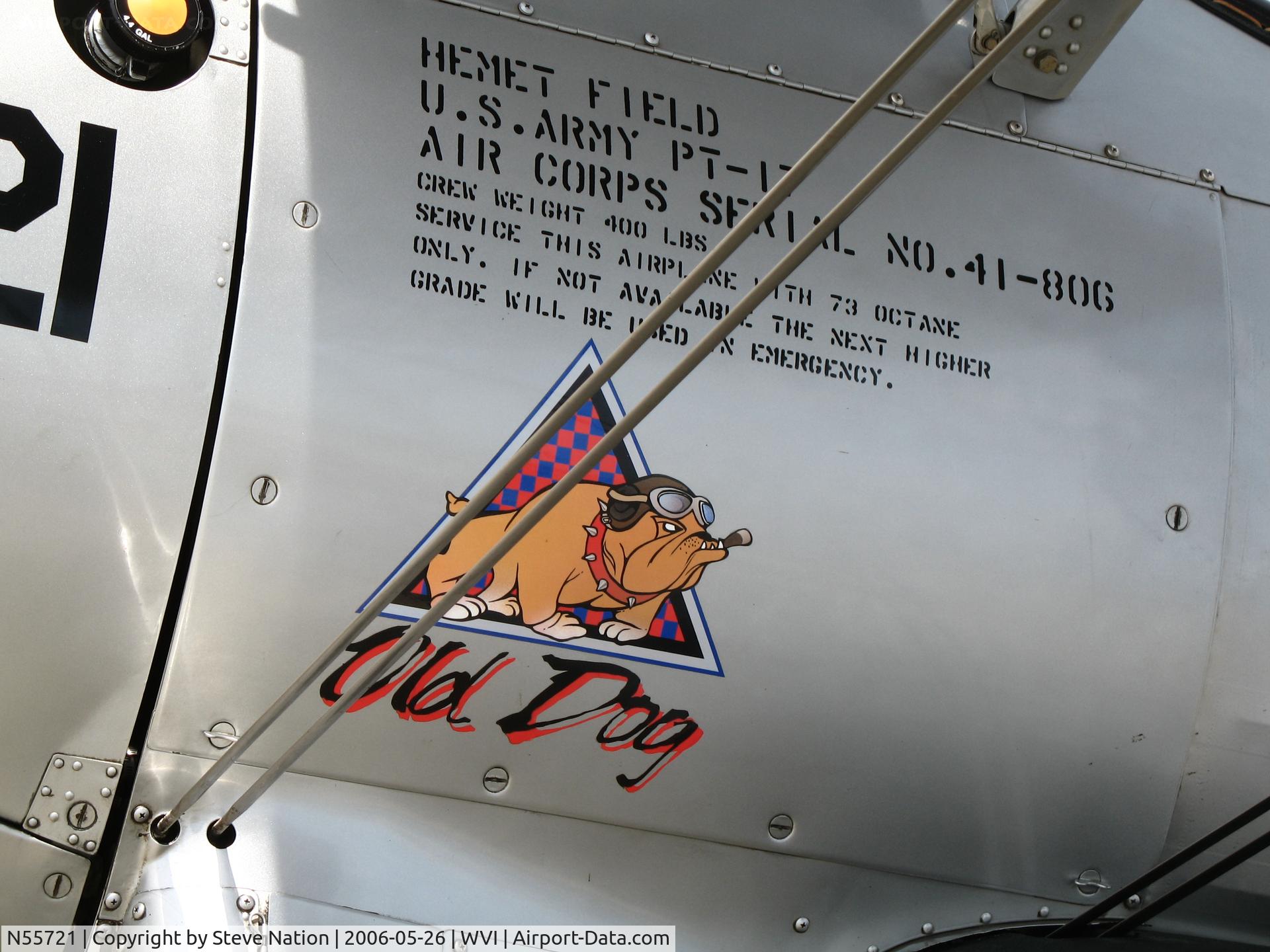 N55721, 1941 Boeing A75 C/N 75-866, Boeing PT-17 Hemet Field (USAAC) 41-806 with 