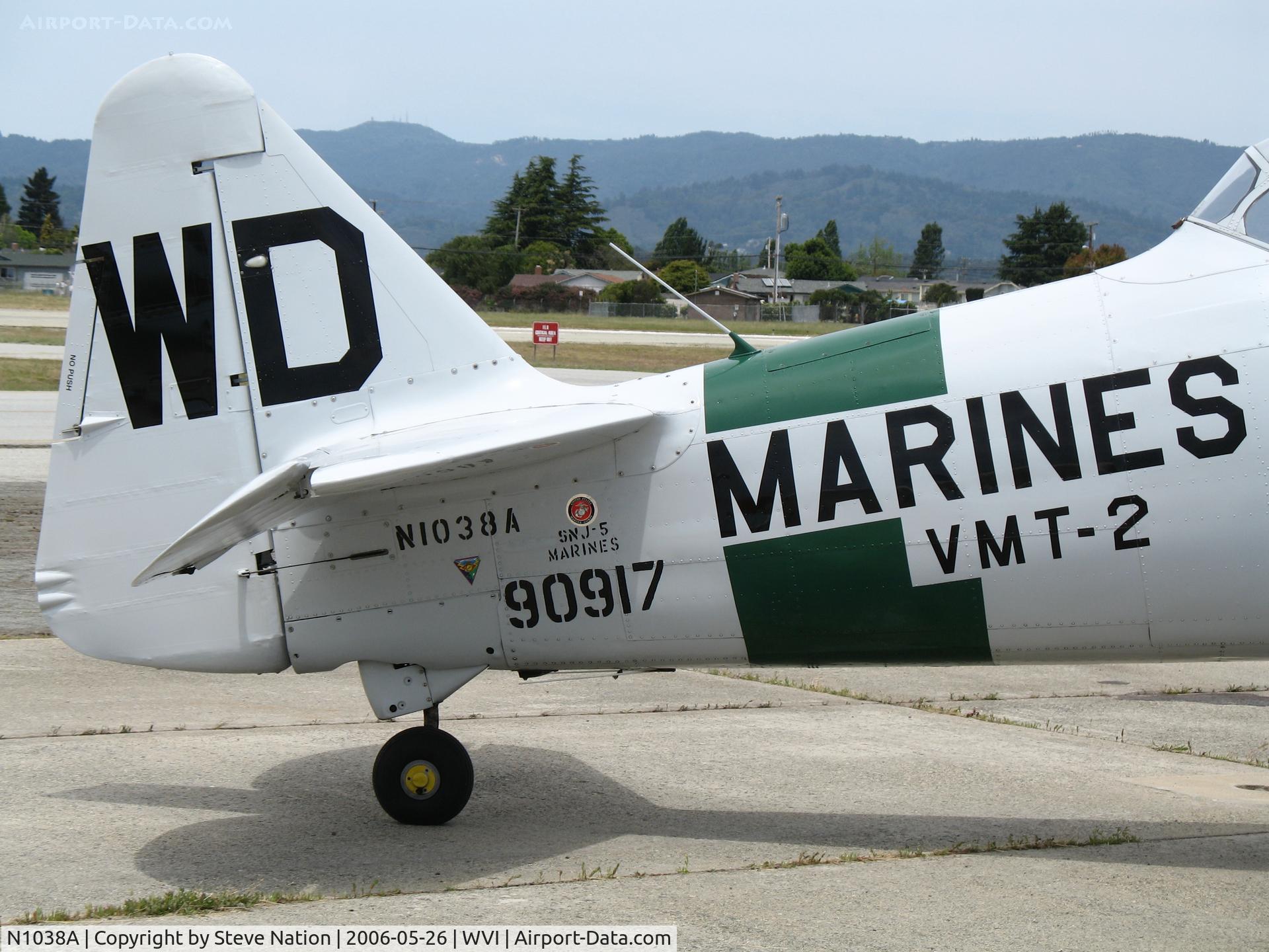 N1038A, 1944 North American SNJ-5 Texan C/N 90917 (121-41633), close-up tail 1944 North American SNJ-5 in VMT-2 markings WD BuAer 90917 @ Watsonville Municipal Airport, CA