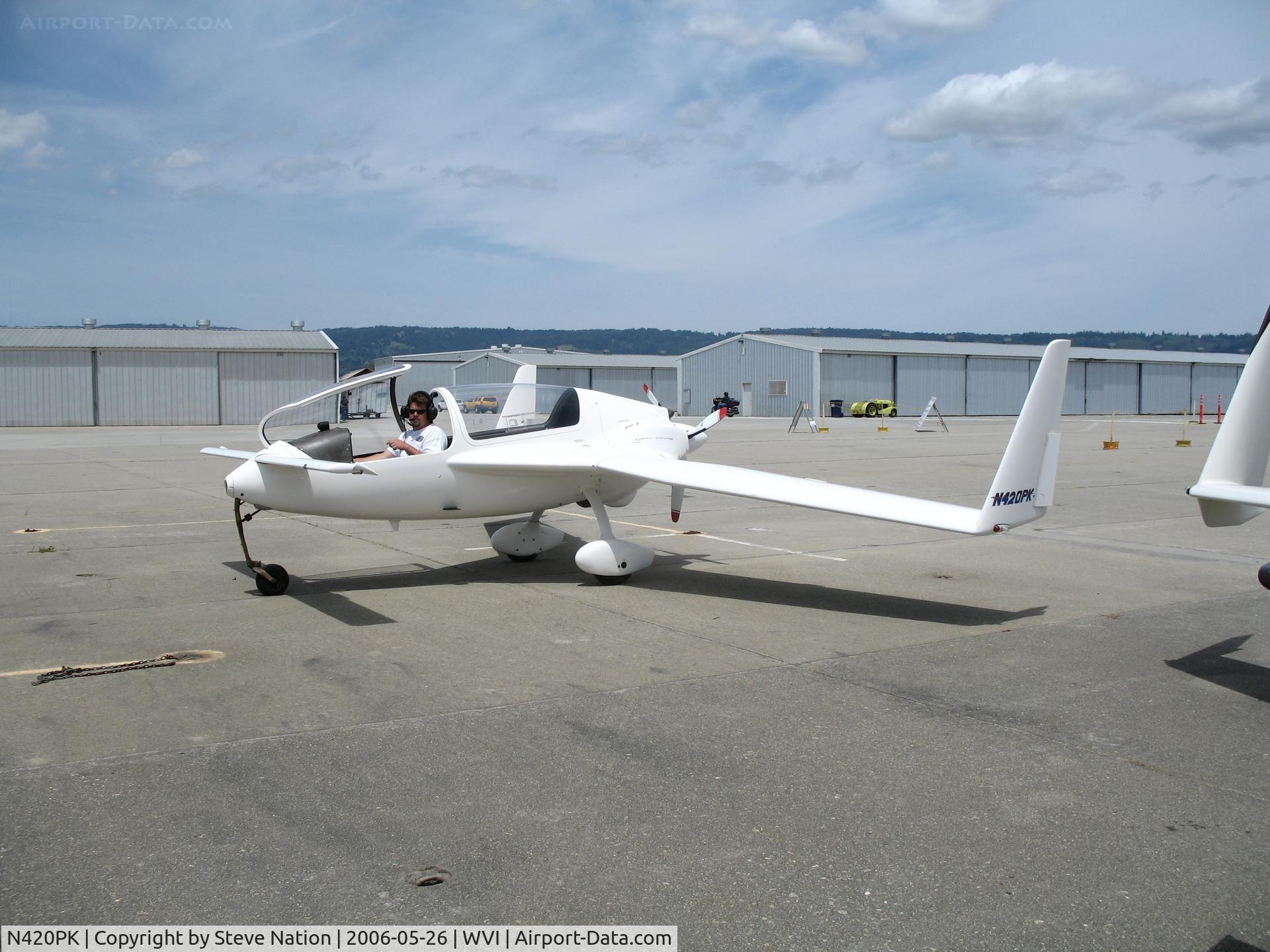 N420PK, Gyroflug SC-01B-160 Speed Canard C/N S-54, 2002 Gyroflug SC 01 B 160 with nosewheel fully extended @ Watsonville Municipal Airport, CA