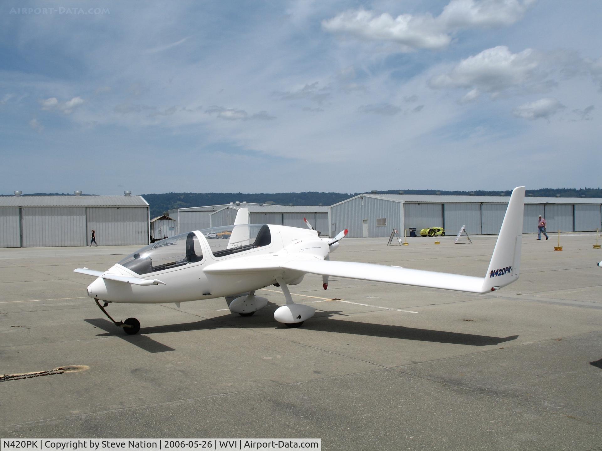 N420PK, Gyroflug SC-01B-160 Speed Canard C/N S-54, 2002 Gyroflug SC 01 B 160 with nosewheel partly retracted @ Watsonville Municipal Airport, CA