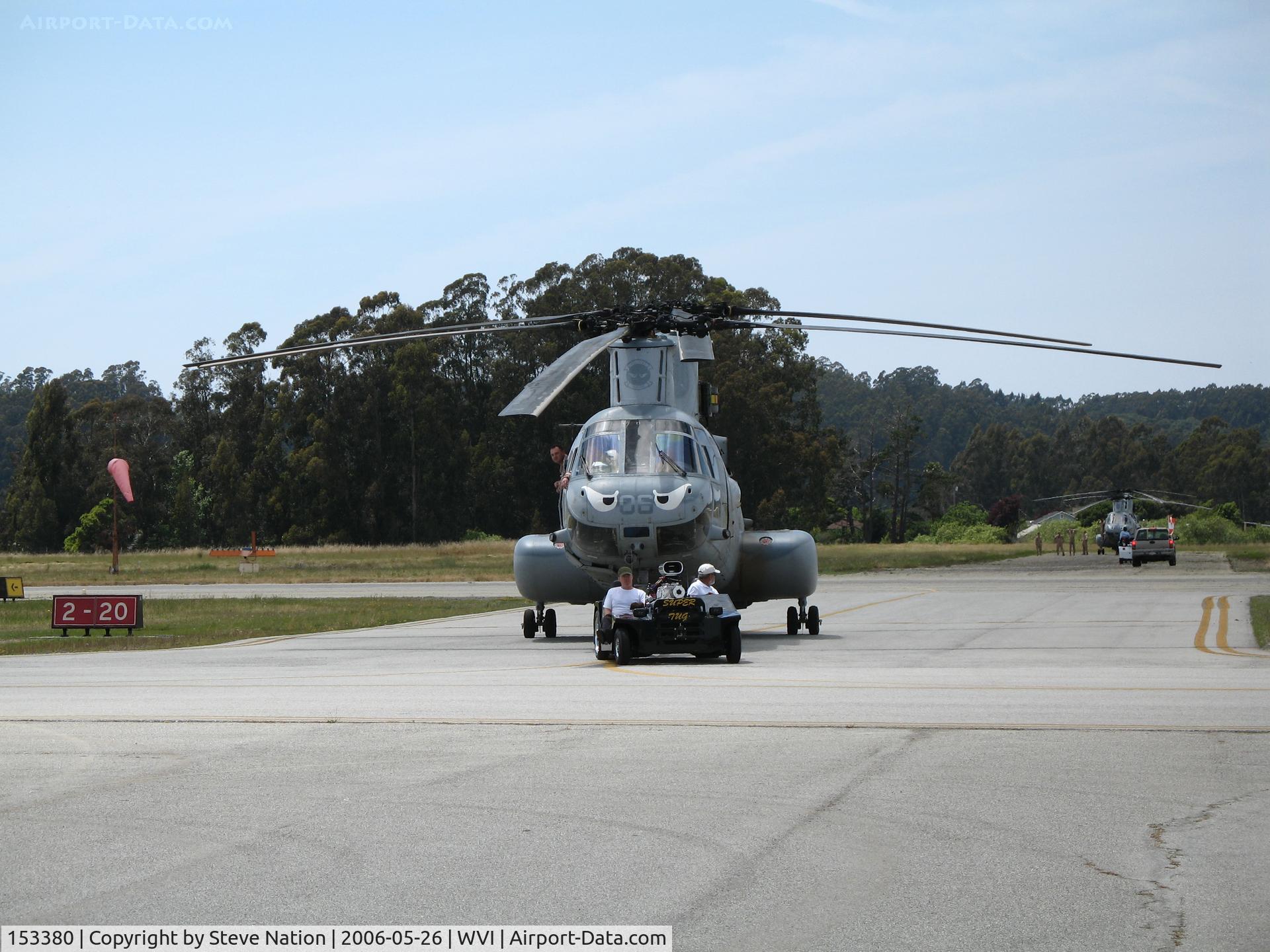 153380, Boeing Vertol CH-46E Sea Knight C/N 2278, CH-46F YP-06 of HMM-163 with missle warning system boxes @ Watsonville Municipal Airport, CA