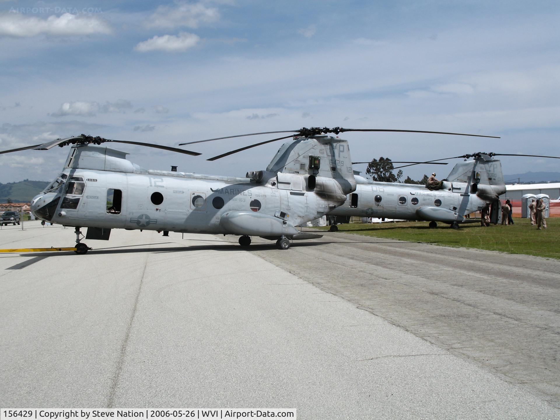 156429, Boeing Vertol CH-46E SeaKnight C/N 2499, CH-46F 156429 YP-12 and 153380 YP06 both HMM-163 loaded with missile warning boxes @ Watsonville Municipal Airport, CA