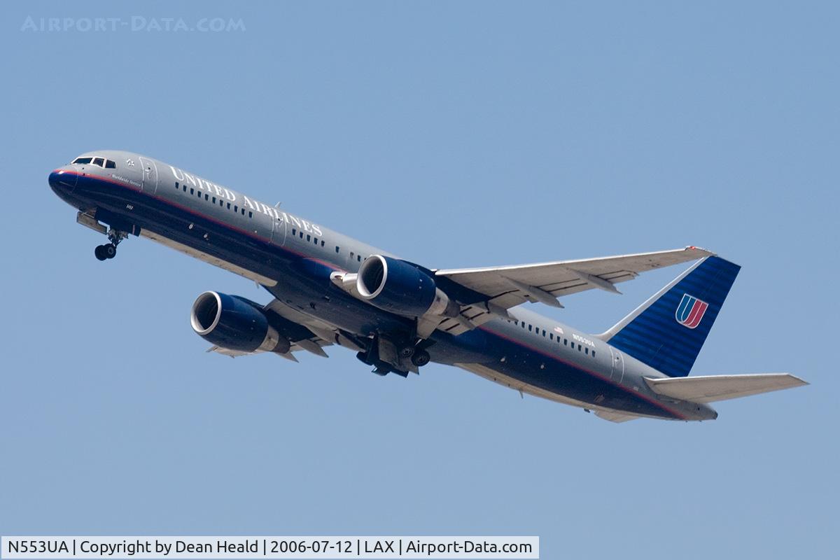 N553UA, 1992 Boeing 757-222 C/N 25277, United Airlines N553UA (FLT UAL116) climbing out from RWY 25R enroute to Chicago O'Hare Int'l (KORD).