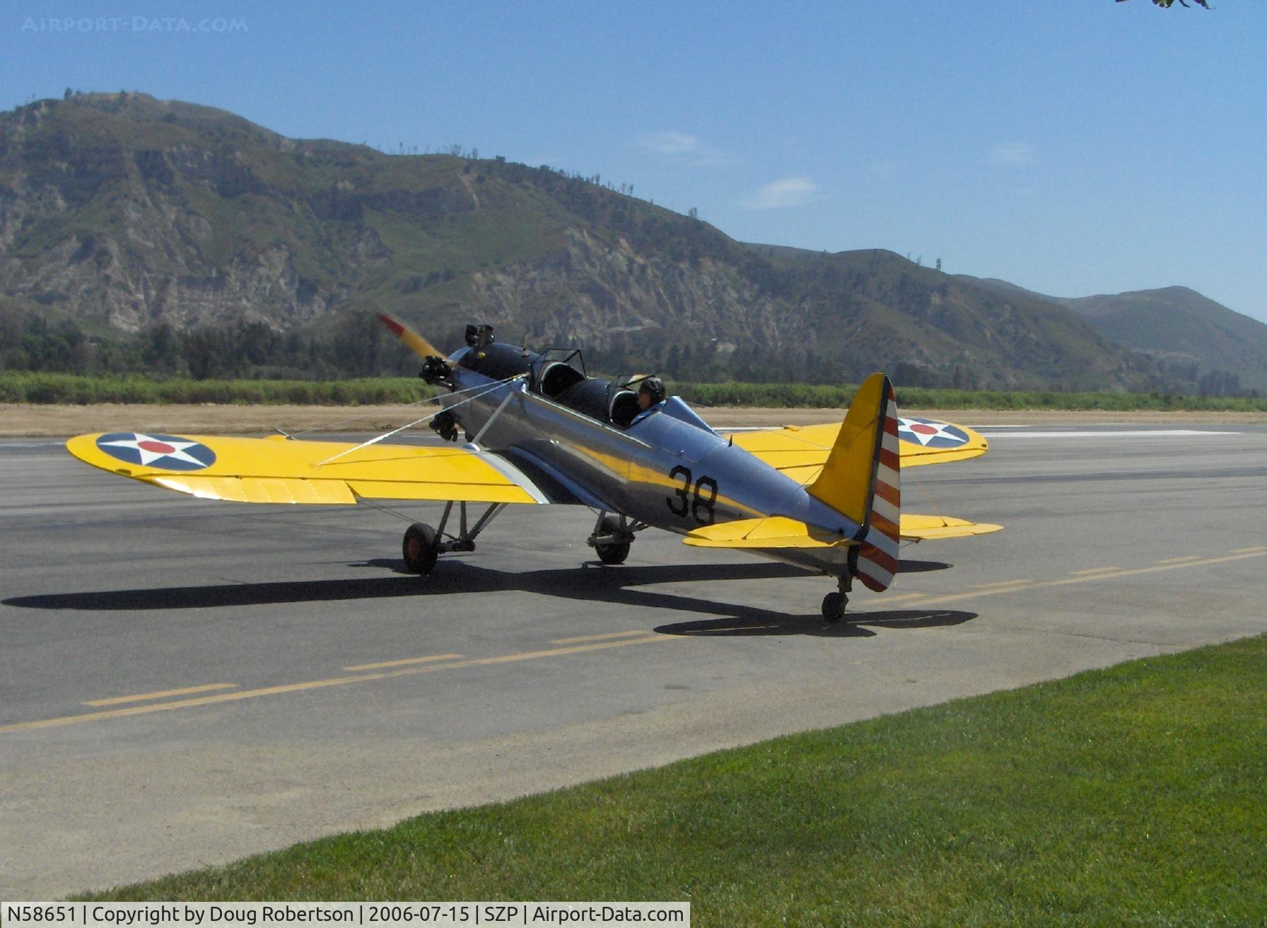 N58651, 1941 Ryan PT-22 Recruit (ST3KR) C/N 1426, 1941 Ryan Aeronautical ST-3KR as PT-22, Kinner R5 160 Hp, turn to taxiway