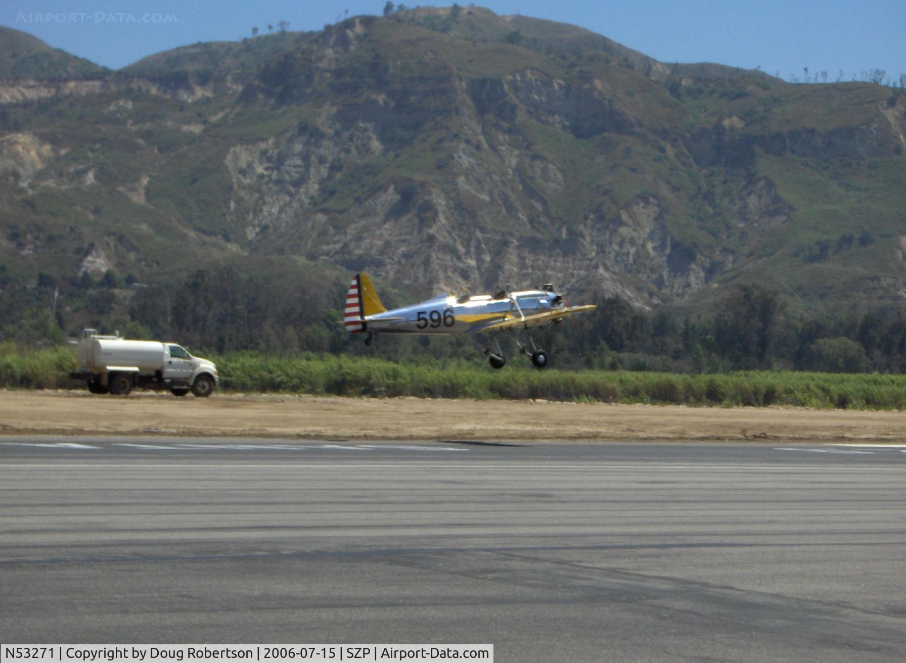 N53271, 1941 Ryan Aeronautical ST3KR C/N 1625, Ryan Aeronautical ST-3KR as PT-22, Kinner R5-540-1 160 Hp, takeoff climbout Runway 22