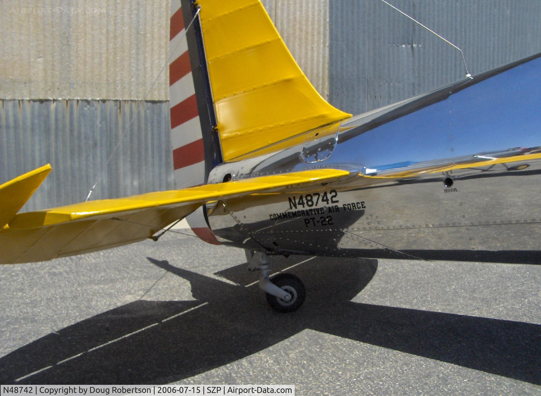 N48742, 1941 Ryan Aeronautical ST3KR C/N 1298, 1941 Ryan Aeronautical ST-3KR as PT-22, Kinner R5 160 Hp, mirror polished, aircraft data