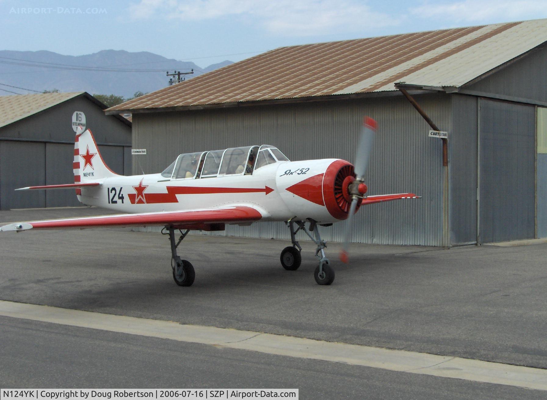 N124YK, 1984 Yakovlev Yak-52 C/N 844804, 1984 Intreprinderea de Avioane Bacau-Romania (Yakovlev) YAK 52, Vedeneev MP-14P 9 cylinder air cooled radial 360 Hp, engine warmup