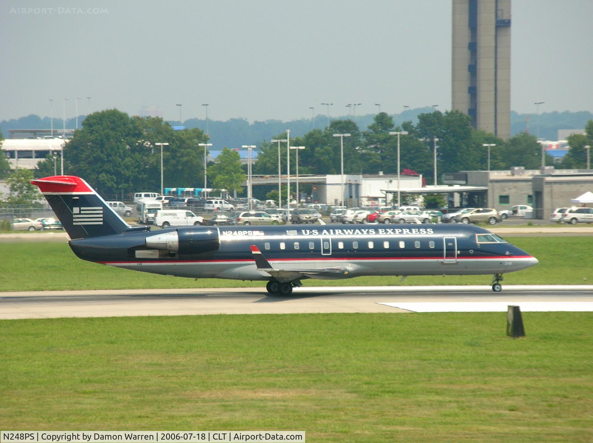 N248PS, 2004 Bombardier CRJ-200ER (CL-600-2B19) C/N 7925, Starting take-off roll on runway 18R in CLT.