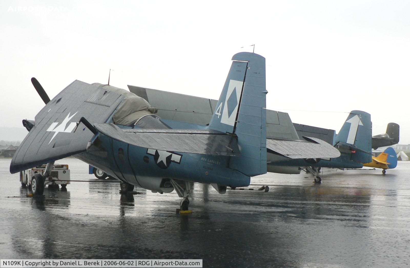 N109K, 1945 Grumman TBM-3 Avenger C/N 3800, With wings folded, the MAAM Avenger seeks refuge from the elements.
