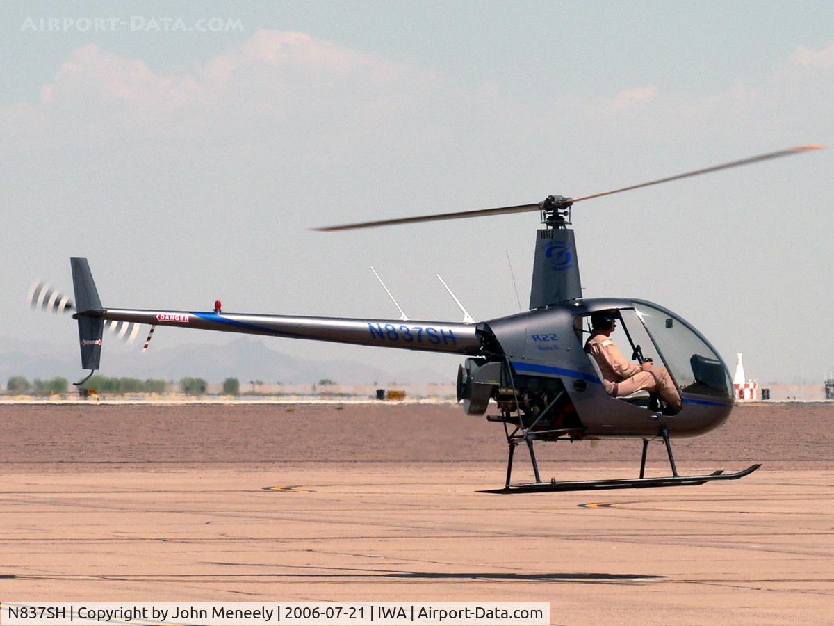 N837SH, 2005 Robinson R22 Beta C/N 3807, About to touch down.