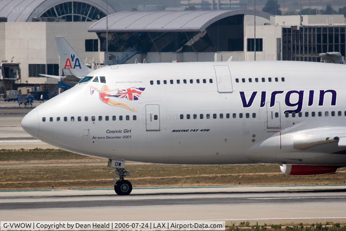 G-VWOW, 2001 Boeing 747-41R C/N 32745, Close-up of Virgin Atlantic G-VWOW (FLT VIR7) on Taxiway Tango after arrival on RWY 25L from London Heathrow (EGLL).