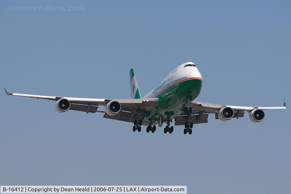 B-16412, Boeing 747-45E C/N 29112, EVA Air B-16412 on final approach to RWY 24R.