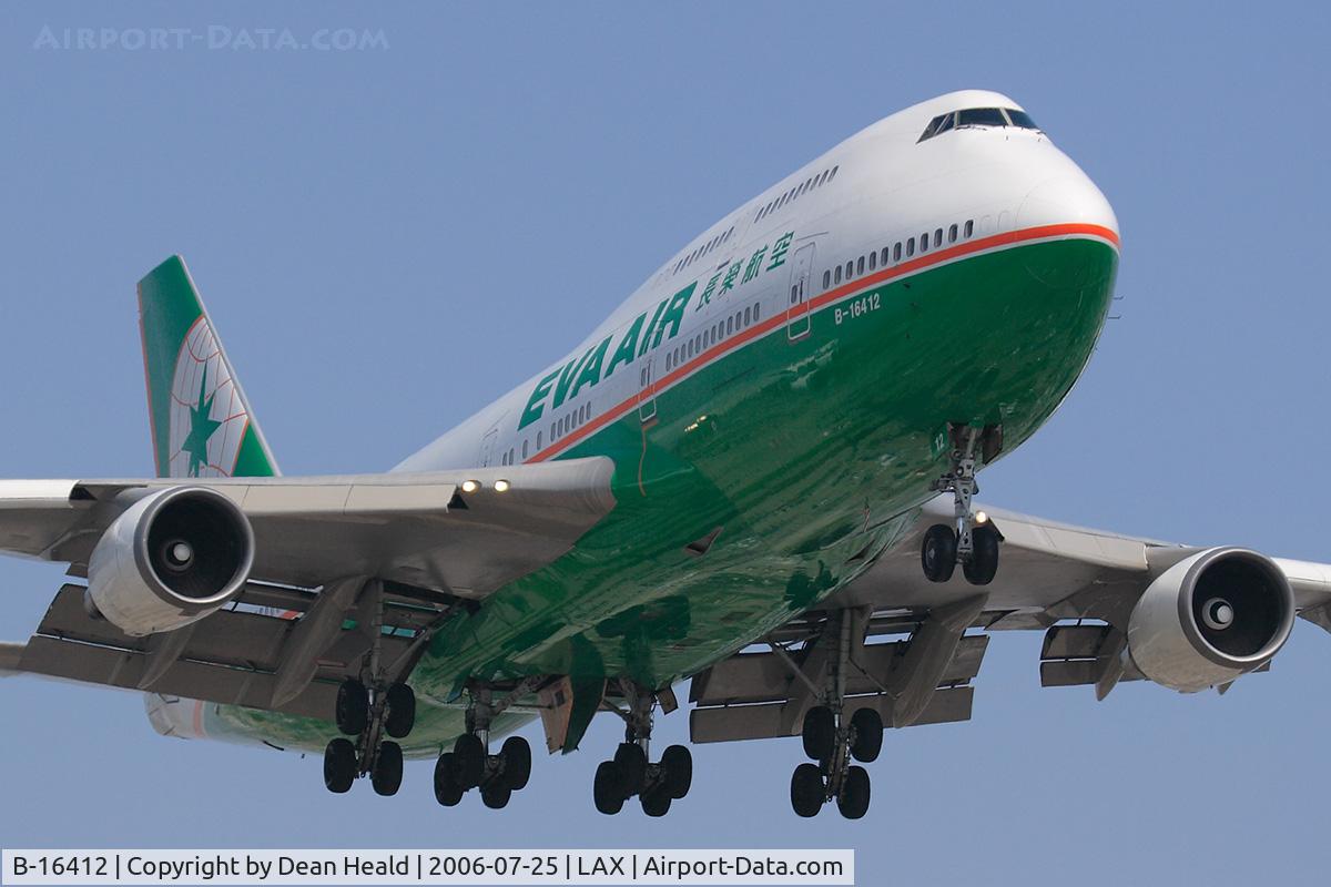 B-16412, Boeing 747-45E C/N 29112, EVA Air B-16412 on final approach to RWY 24R.
