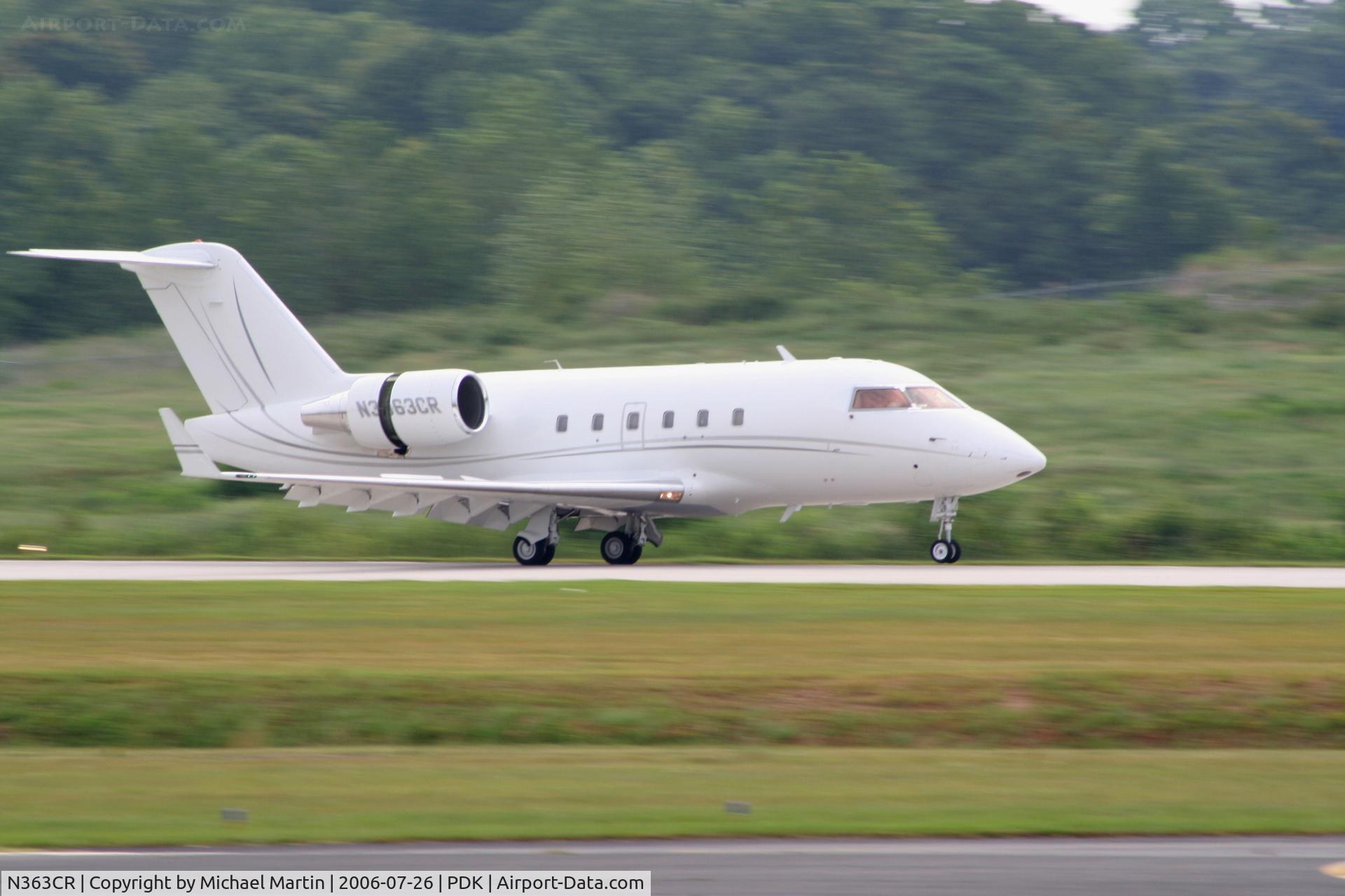 N363CR, 1984 Canadair Challenger 601 (CL-600-2A12) C/N 3025, Landing 20L - Air Brakes Extended and nose gear hasn't touched down!