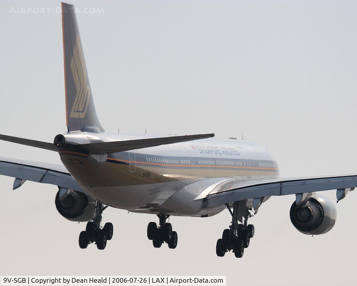 9V-SGB, 2003 Airbus A340-541 C/N 499, Singapore Airlines 9V-SGB (FLT SIA20) from Singapore Changi (WSSS) on final approach to RWY 24R.