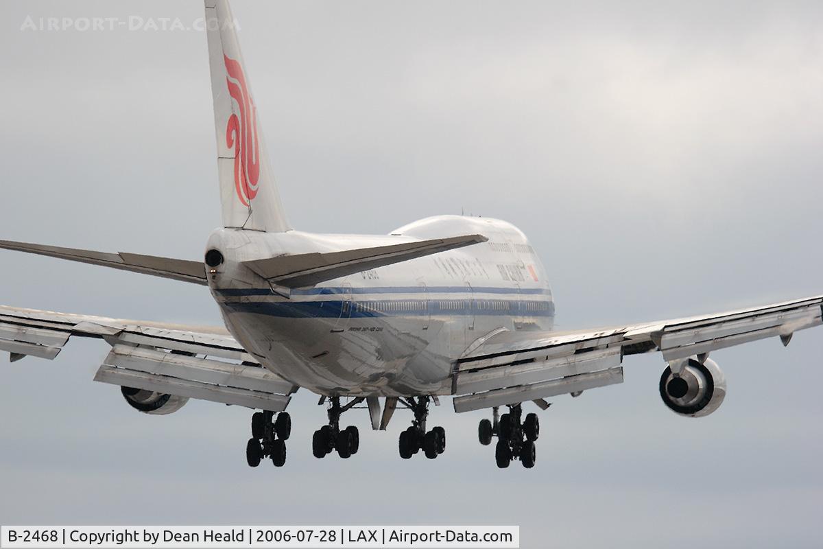 B-2468, 1997 Boeing 747-4J6M C/N 28755, Air China B-2468 (FLT CCA983) from Beijing Capital (ZBAA) seconds from touchdown on RWY 24R.