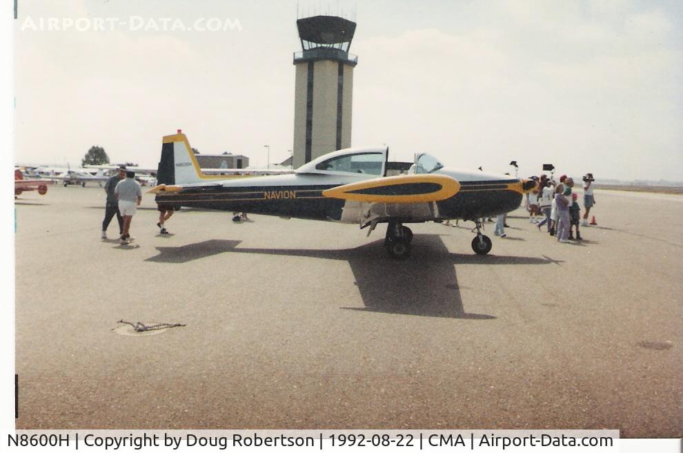 N8600H, 1947 North American Navion (NA-145) C/N NAV-4-565, 1947 North American NAVION, Continental E-185-9 205 Hp for takeoff, CMA Tower in background