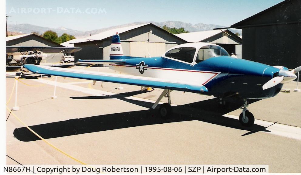 N8667H, 1947 North American Navion C/N NAV-4-667, 1947 North American NAVION, Continental E225 engine shown in 1995 before 285 Hp and tri-blade prop upgrades requiring reworked cowling.