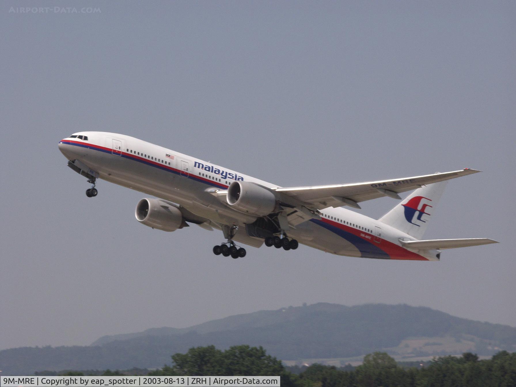 9M-MRE, 1997 Boeing 777-2H6/ER C/N 28412, Departing from Zürich to far east