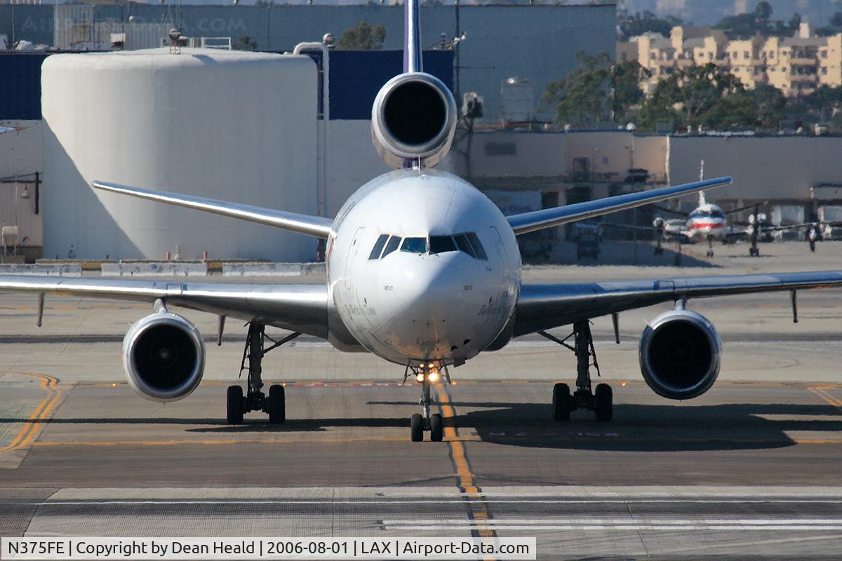 N375FE, 1972 McDonnell Douglas MD-10-10F C/N 46613, Fed Ex N375FE (FLT FDX3154) about to cross RWY 25L after arrival from Fort Worth Alliance (KAFW).