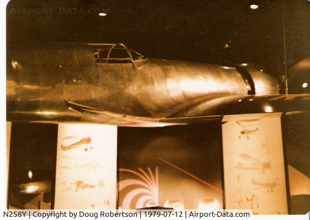 N258Y, 1935 Hughes H-1 C/N 1, 1935 original Hughes H 1-B RACER, Transcontinental non-stop speed record 1937-01-19, 2,490 miles at avg. speed 332 mph over 7 hr.,28min.,25 sec., at National Air & Space Museum
