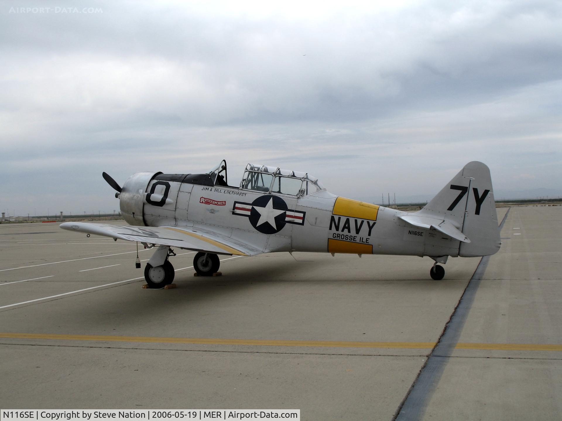 N116SE, 1959 North American T-6G Texan C/N 168-406, North American T-6G (49-3302) painted as SNJ-5 7Y/0 Grosse Isle (not 7Y/30 as 2005) in abysmal weather @ Castle AFB, Merced, CA