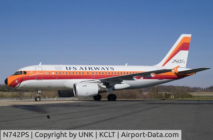 N742PS, 2000 Airbus A319-112 C/N 1275, New USAirways with PSA Scheme KCLT