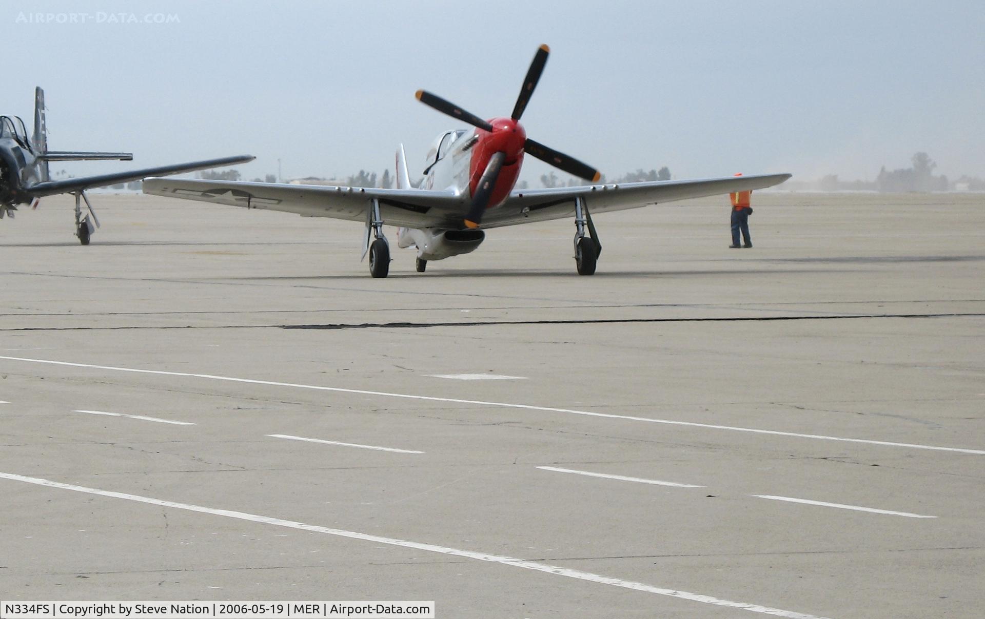 N334FS, 1944 North American P-51D Mustang C/N 122-39366 (44-72907), P-51D 44-72907 taxying in for West Coast Formation Clinic weekend @ Castle AFB, CA