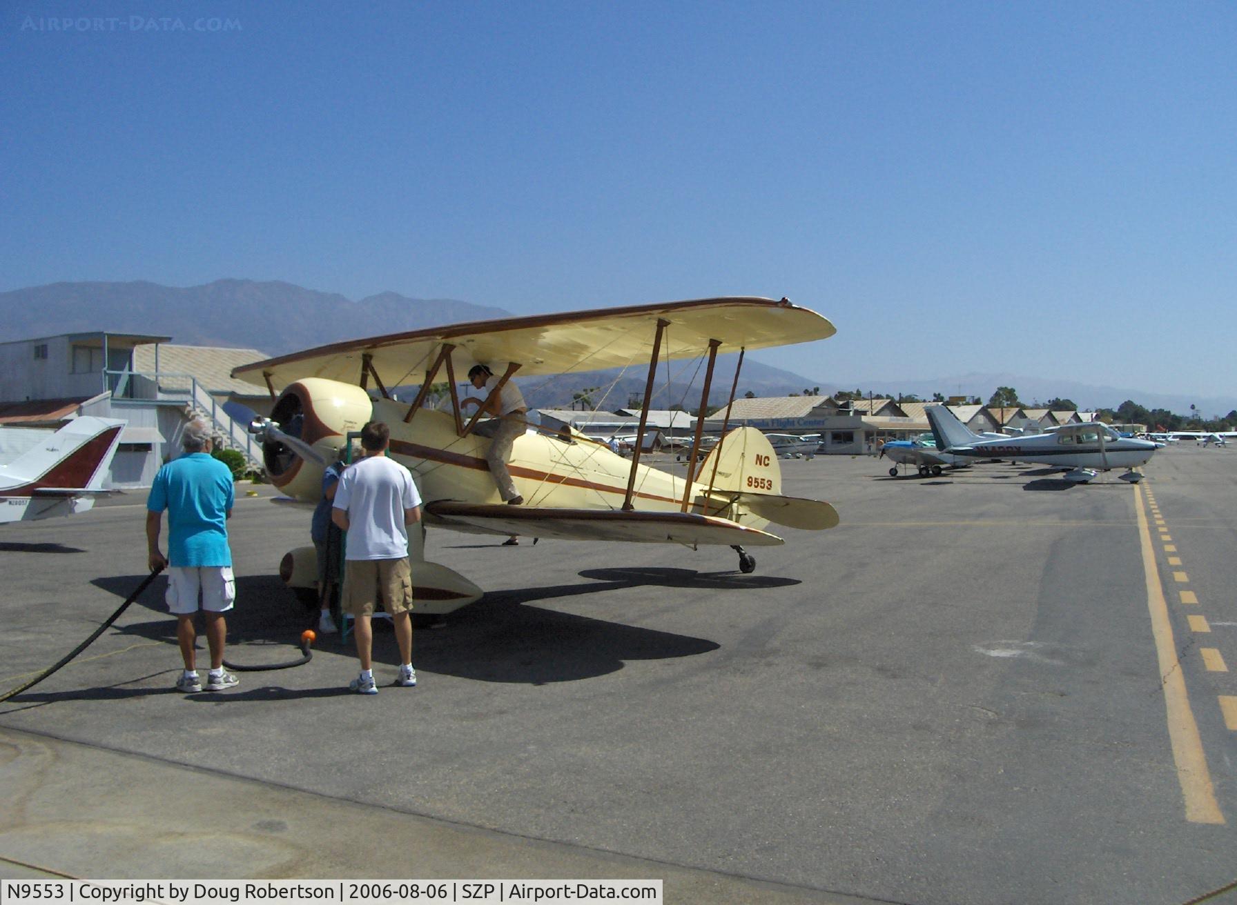N9553, 1929 Waco ATO TAPERWING C/N A-44, NuWaco ATO TAPERWING semi-replica, Jacobs R755 B-2 275 Hp, refueling