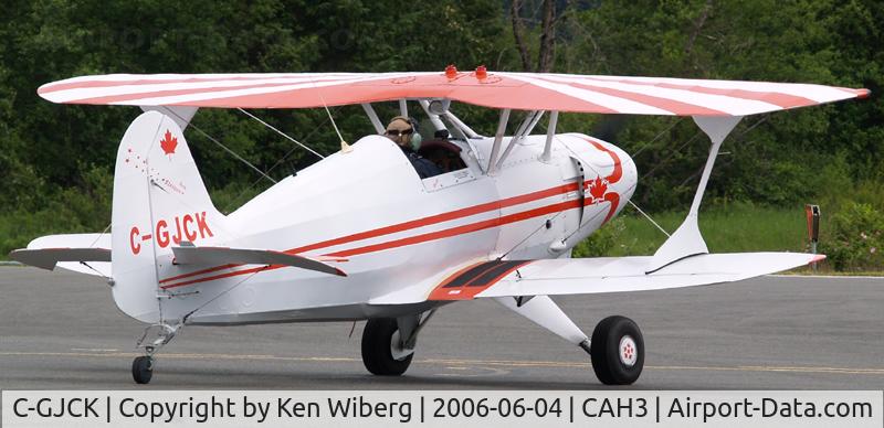 C-GJCK, 1979 Biplane SPORT BIPLANE 150 C/N B-1534, Stolp Starduster on departure from Courtenay Airpark on Vancouver Island